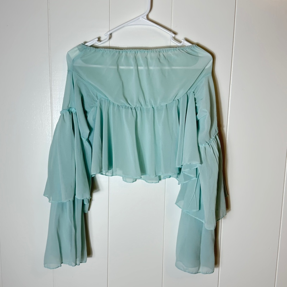 Lioness Off-Shoulder Ruffle Blouse - Light Blue